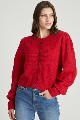 Pointelle Cardigan - Red